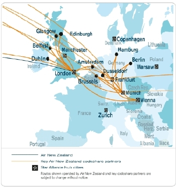 Air New Zealand Europe Flight Map