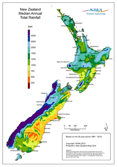 Map New Zealand Rainfall courtesy NIWA.co.nz
