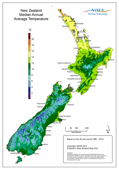 Map New Zealand Temperature courtesy NIWA.co.nz