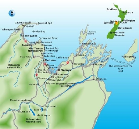 Map of the Northern part of New Zealand's South Island