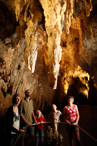 Waitomo Glowworm Caves Family Looking up at formations - image courtesy waitomo.com