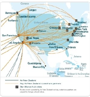 Air New Zealand Americas Flight Map