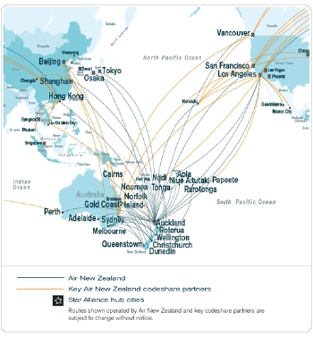 Air New Zealand Asia and Australasia Flight Map