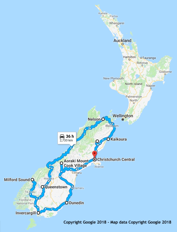 21 Day South Island Showcase New Zealand itinerary map