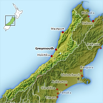 West Coast South Island New Zealand location map