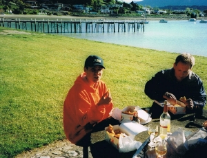 Tim and I with some yummy fish and chips at Picton